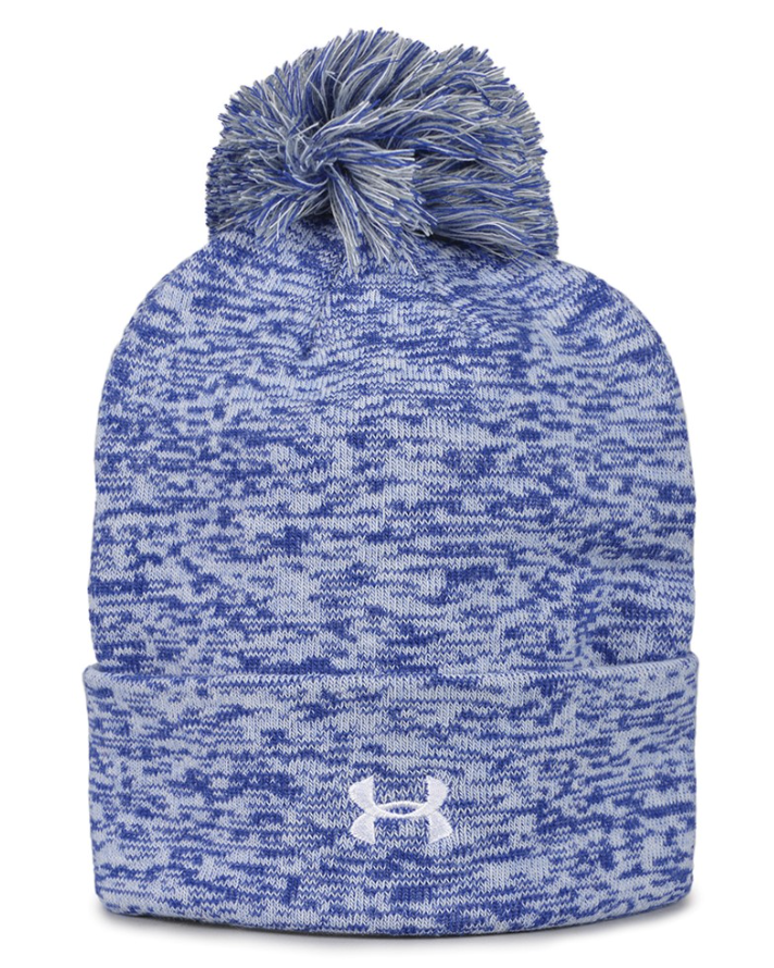 New UA Rollup Light Royal Heather Knit Beanie with Pom-PVC Logo