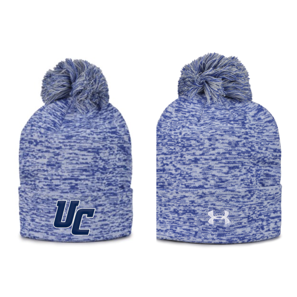 New UA Rollup Light Royal  Heather Knit Beanie with Pom-PVC Logo