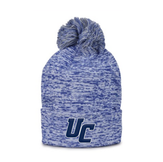 New UA Rollup Light Royal  Heather Knit Beanie with Pom-PVC Logo
