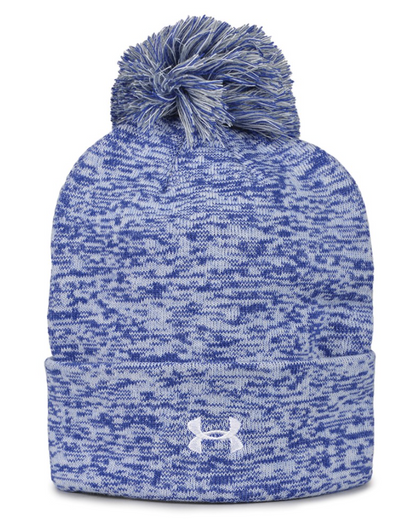 New UA Rollup Light Royal  Heather Knit Beanie with Pom-PVC Logo